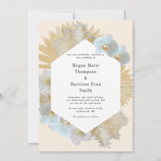 Pampass gras en orchideeën bruiloft uitnodiging (Voorkant)