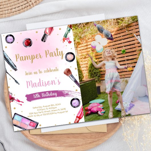 Pamper Party Anniversaire Invitations avec photo