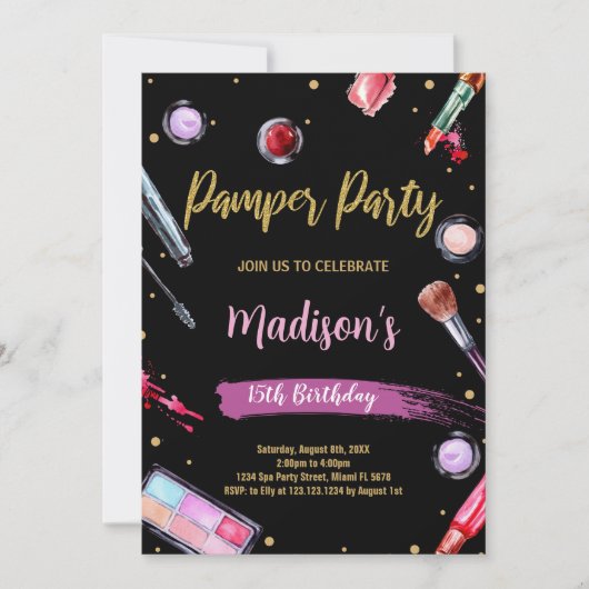 Pamper rose noir Invitations Anniversaire (Devant)