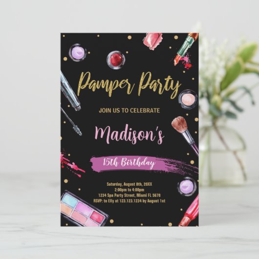 Pamper rose noir Invitations Anniversaire (Debout devant)