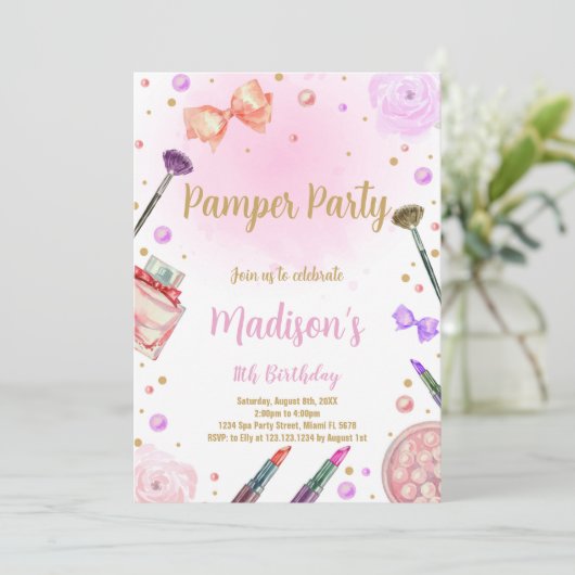 Pamper rose violet Invitations Anniversaire (Debout devant)