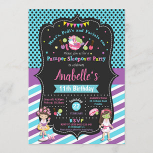 Pamper Sleepover Party Birthday Invitations Girls Kaart