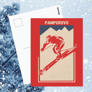 Pamporovo Bulgaria Ski Resort - Retro Red Briefkaart
