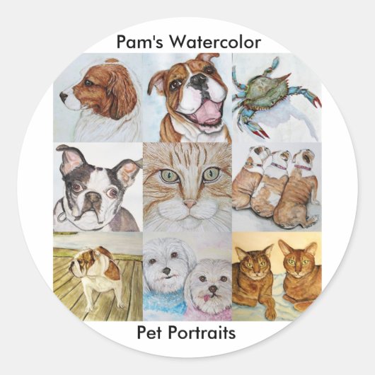 Pam's Waterverf, huisdierenportretten Ronde Sticker (Voorkant)