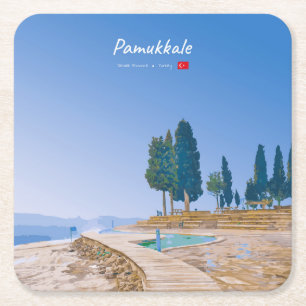 Pamukkale, Turkije - Thermische baden Vierkante Kartonnen Onderzetter
