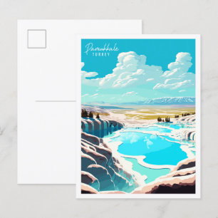 Pamukkale Turkije vintage reisillustratie Briefkaart