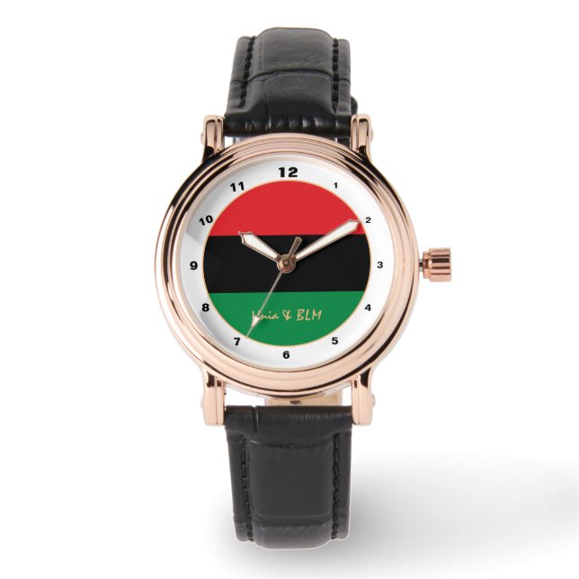 Pan African, Unia Flag Symbol trendy mode watch Horloge (Voorkant)
