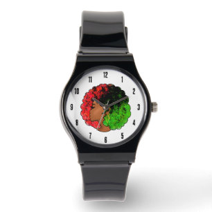 Pan-Afrikaans zwart meisje vrouw rood groen trots Horloge