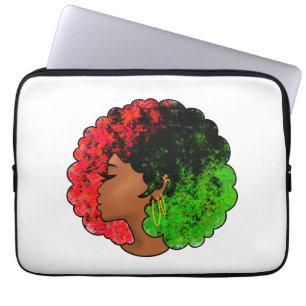 Pan-Afrikaans zwart meisje vrouw rood groen trots Laptop Sleeve