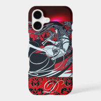 PAN ART NOUVEAU, DAMAS MONOGRAMME ROUGE NOIR BLANC