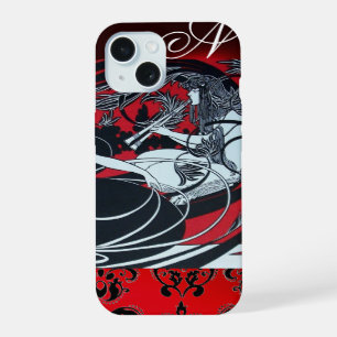 PAN ART NOUVEAU, DAMAS MONOGRAMME ROUGE NOIR BLANC