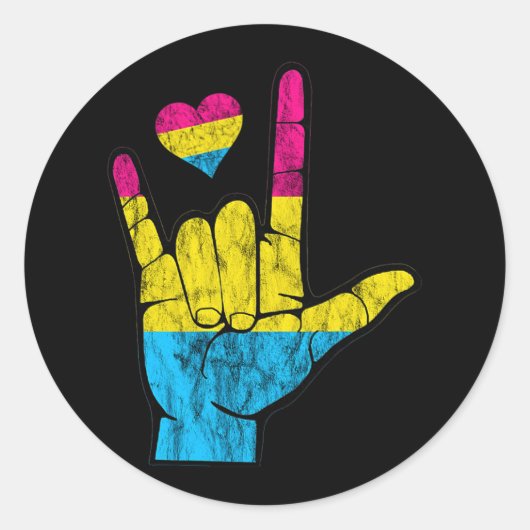 Pan ASL Pride Pansexual Hearing Loss Deaf Awarenes Ronde Sticker (Voorkant)