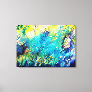 PAN SPEELT VLOOT EN DEER IN GROENE WOODLAND CANVAS AFDRUK