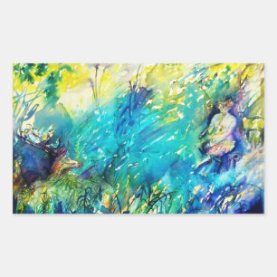 PAN SPEELT VLOOT EN DEER IN GROENE WOODLAND RECHTHOEKIGE STICKER