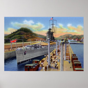 Panama Canal Pedro Miguel sluit met schip Poster