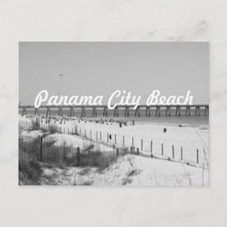 Panama City Beach, FL Pier & Beach Black & White Briefkaart
