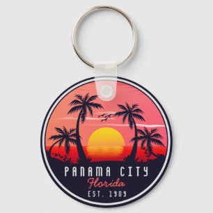 Panama City Beach Florida Retro Zonsondergang Palm Sleutelhanger
