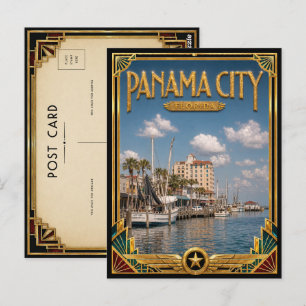 Panama City Beach Florida Vintage Art Deco Gouden Briefkaart