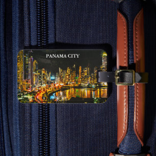 Panama City by Night Waterverf skyline schilderij Bagagelabel