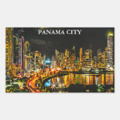 Panama City by Night Waterverf skyline schilderij Rechthoekige Sticker (Voorkant)