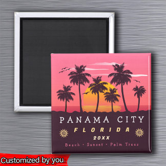 Panama City Florida Retro Zonsondergang Palmboom j Magneet