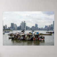 Panama City Skyline met Vissende vaten