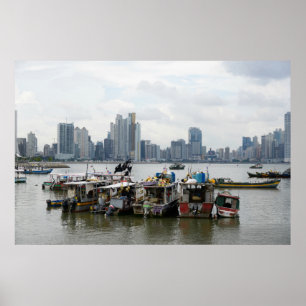 Panama City Skyline met Vissende vaten Poster