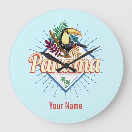 Panama City Toucan Retro Palm Trees  Grote Klok (Voorkant)