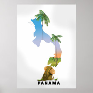 Panama-kaart Afdruk reisaffiche geïllustreerd. Poster