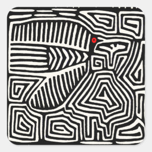 Panama Kuna Indiaanse Mola Vogel - Zwart Wit Vierkante Sticker