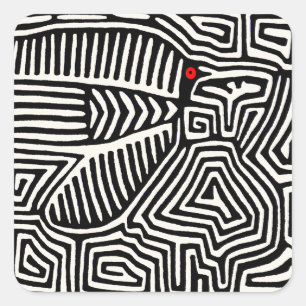 Panama Kuna Indiaanse Mola Vogel - Zwart Wit Vierkante Sticker