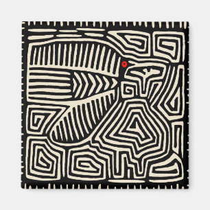 Panama Kuna Indian Mola Pajaro - Black White Magneet