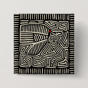 Panama Kuna Indian Mola Pajaro - Black White Vierkante Button 5,1 Cm