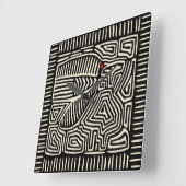 Panama Kuna Indian Mola Pajaro - Black White Vierkante Klok (Hoek)