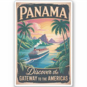 Panama Landschap Illustratie Reis Kunst Vintage Sticker