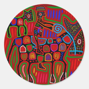 Panama Mola - Red een paardenride als Cowboy Ronde Sticker