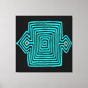 Panama Mola Schildpad - Blauw Zwart Canvas Afdruk