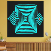 Panama Mola Schildpad - Blauw Zwart Canvas Afdruk (Insitu (Woonkamer))