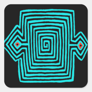 Panama Mola Schildpad - Blauw Zwart Vierkante Sticker