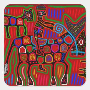 Panama Mola - Sla een Paard Red een Cowboy Vierkante Sticker