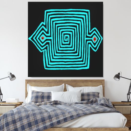 Panama Mola Tortoise - Blue Black Canvas Afdruk (Insitu (Slaapkamer))