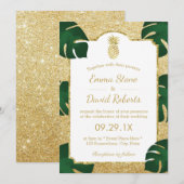 Pananas Tropical Wedding Modern Gold Glitter Kaart (Voorkant / Achterkant)