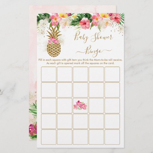 Pananas Tropisch Floral Baby shower Bingo Game (Voorkant / Achterkant)