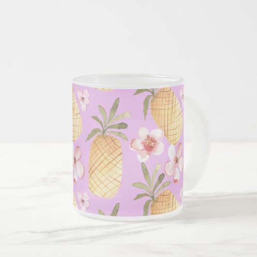 Pananassische retrospectieve tropische druk op lil matglas koffiemok (Voorkant rechts)