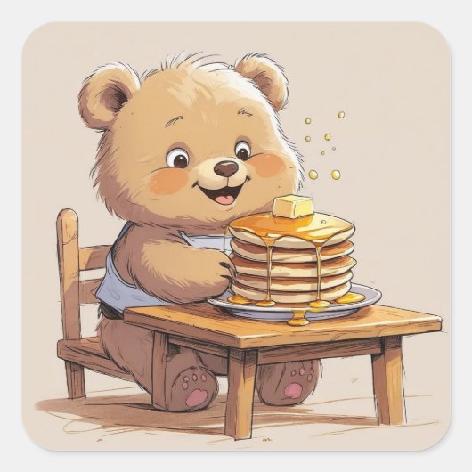 Pancake Bear Vierkante Sticker (Voorkant)