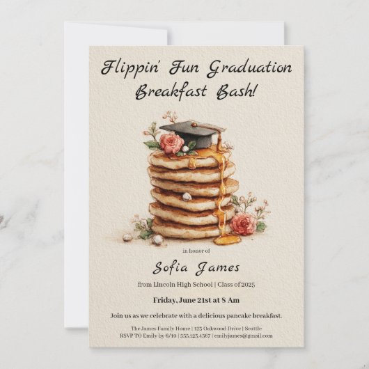 Pancake Brunch Graduation Celebration Invitation (Devant)