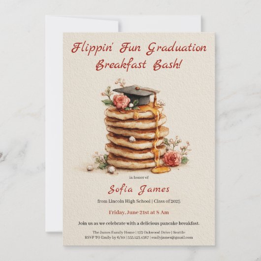 Pancake Brunch Graduation Celebration Invitation Kaart (Voorkant)