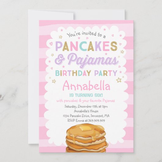 Pancake et pyjamas Anniversaire Invitation PJ's Pa (Devant)