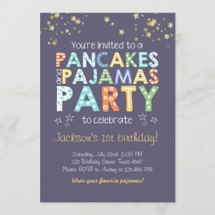 Pancake et pyjamas invitation anniversaire Boy Blu