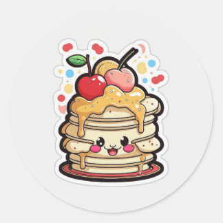 Pancake Pals: Schattige ontbijtStickers Ronde Sticker